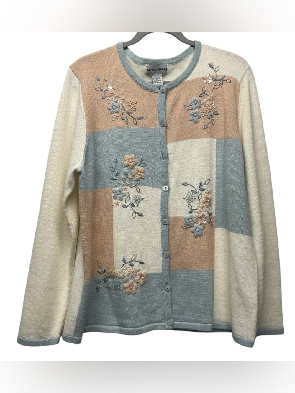 Alfred Dunner VTG Embroidered Beaded Cardigan Sweater Size Large Cottagecore